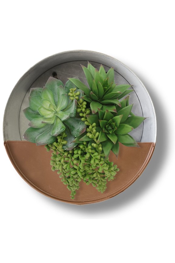 Modern Home Round Living Wall Mounted Galvanized Steel/Zinc Succulent/Herb Planter - Indoor/Outdoor Living Art Potting Vessel Rust Zinc - Small 8" x