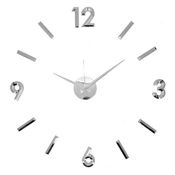 Modern Home Self Adhesive DIY 3D Wall Clock - Metallic Silver