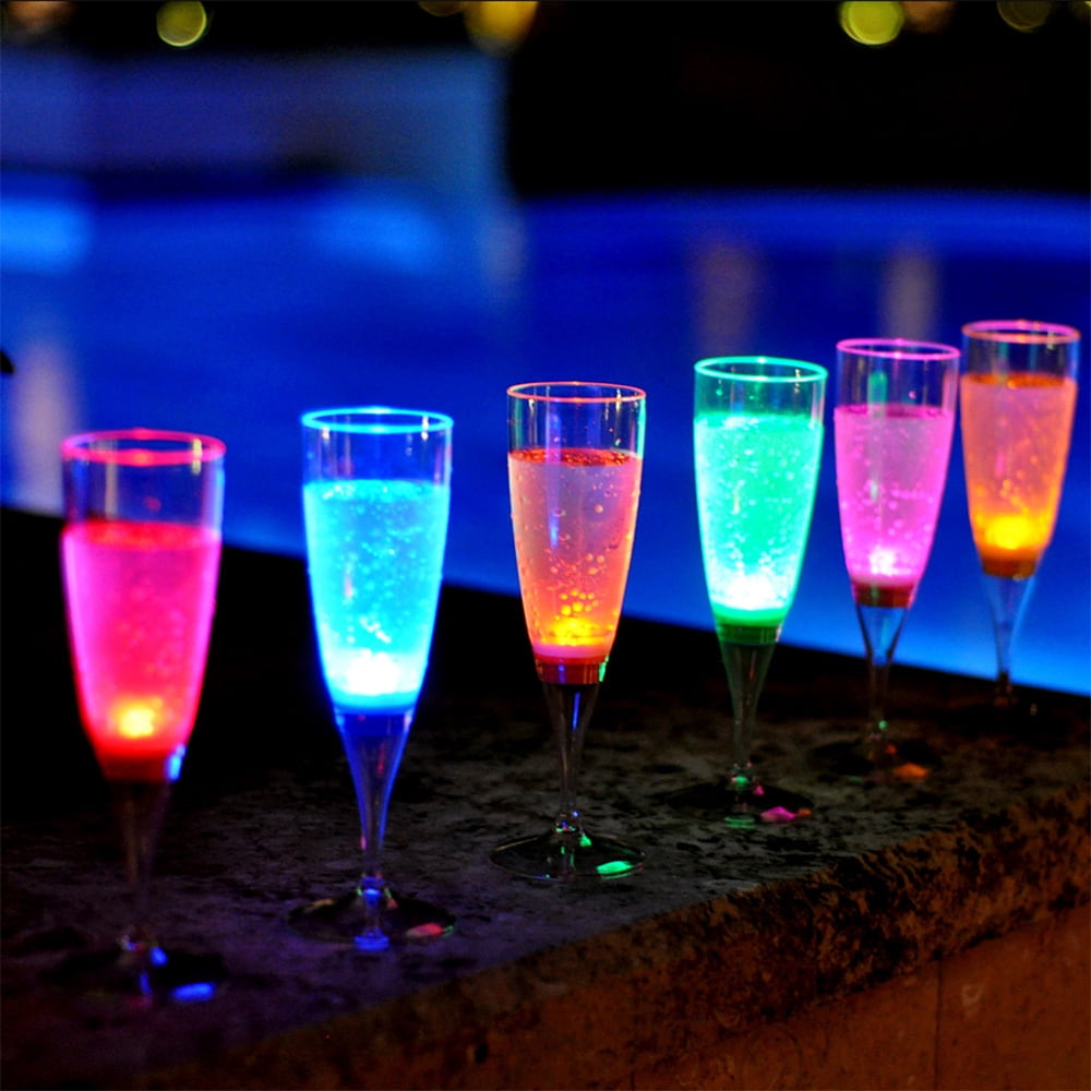 Led Glassware Modern Home Plastic Flute Glassware - Set of 6 Color LED Champagne ...