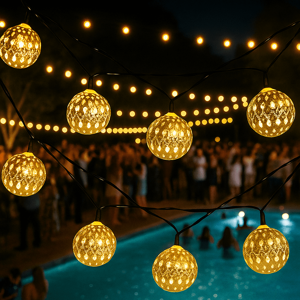 Modern Home 12 LED Solar-Powered Moroccan String Lights & Outdoor Decor Elegant, Weatherproof Lighting for Garden, Patio & Events