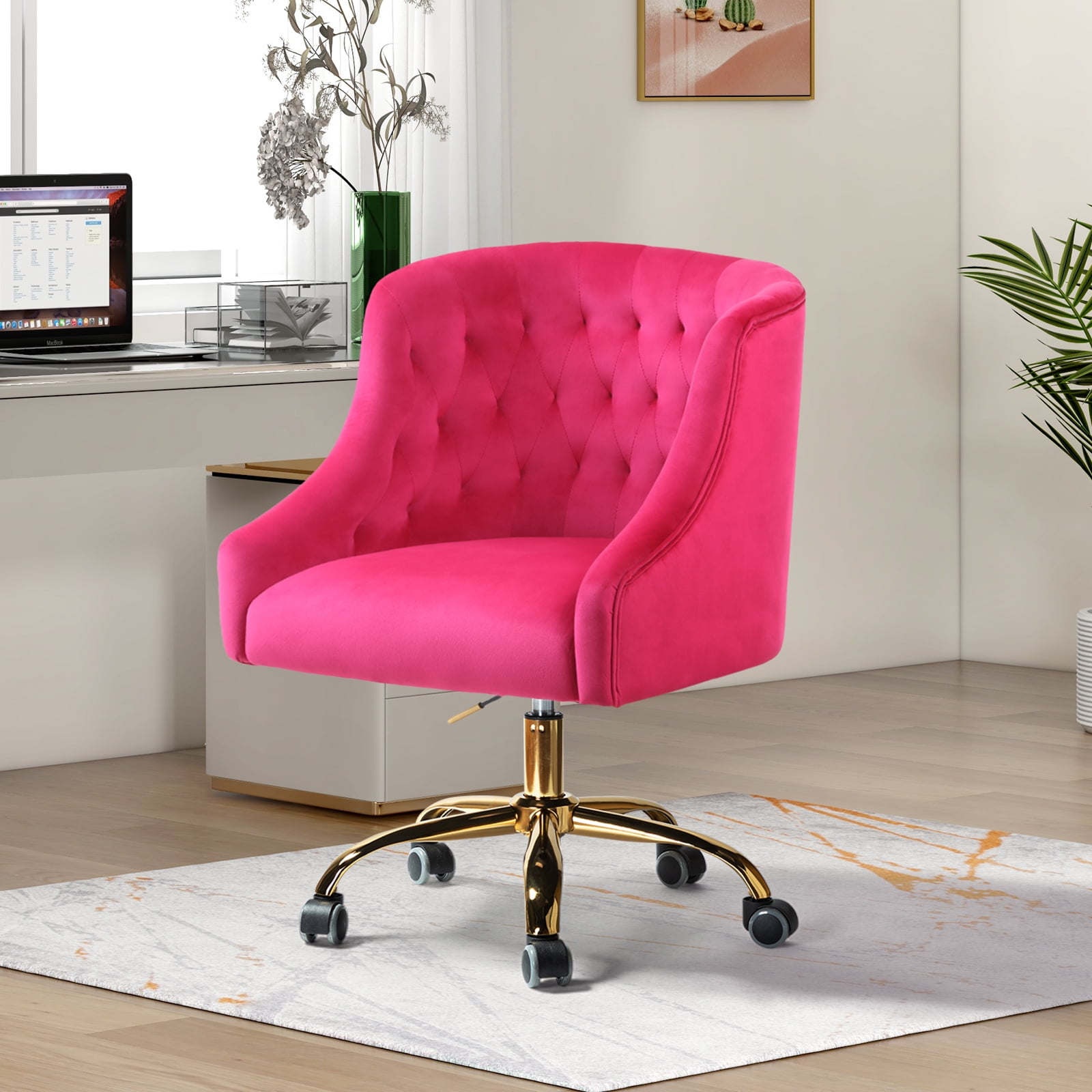 HOMEFUN Modern Armless Fabric Clear Golden Legs Acrylic Swivel Height  Adjustable Home Office Desk Chair With Cushion HFHDOF-031DGD - The Home  Depot