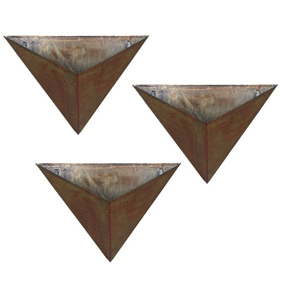 Modern Home Triangle Living Wall Mounted Galvanized Steel/Zinc Succulent/Herb Planter (Rust Zinc, Set of 3)
