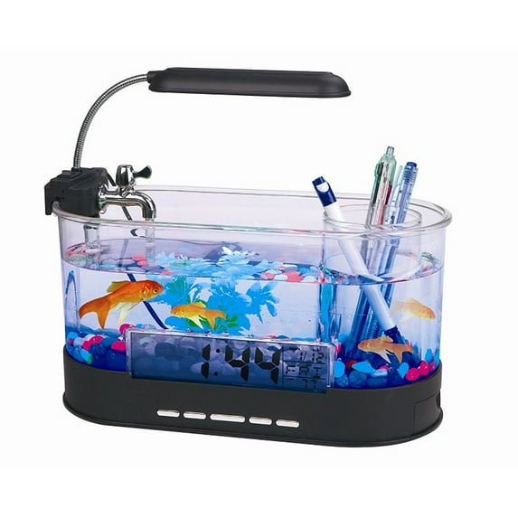 Modern Home USB Desktop Aquarium with Light/Clock Organizer