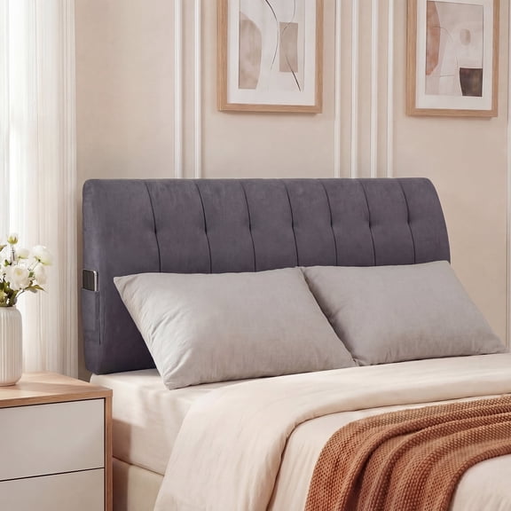 Modern Home Upholstered Twin Headboard,Stick on Headboard with Side Storage Bag, Headboard with Twin Size Memory Foam Head Board for Bedroom, Dark Grey,Linen