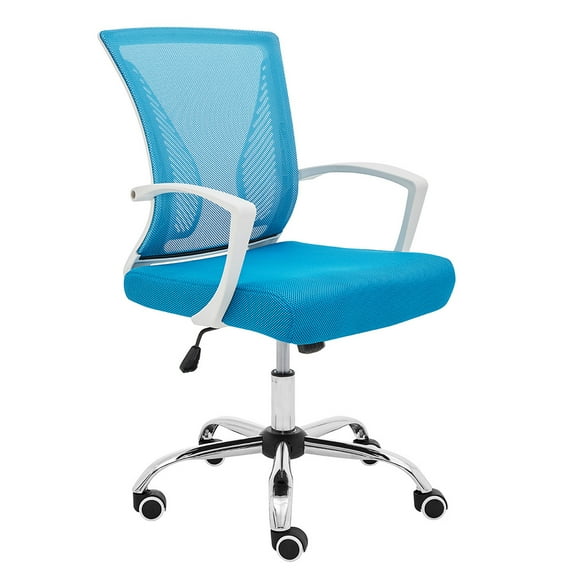 Modern Home Zuna Mid-Back Office Task Chair - Ergonomic Back Supporting Mesh Back Desk Chair (White/Aqua)