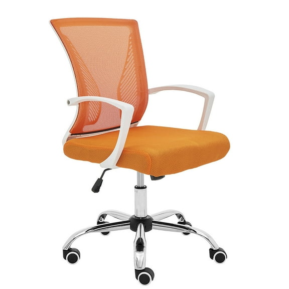 Modern Home Zuna Mid-Back Office Task Chair - Ergonomic Back Supporting Mesh Back Desk Chair (White/Orange)