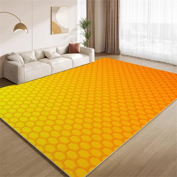 Modern Honeycomb Area Rugs, Orange Yellow Hexagon Carpet, Washable Non Slip Low Pile Soft Rug for Living Room Bedroom Decor Mat 3ftx5ft