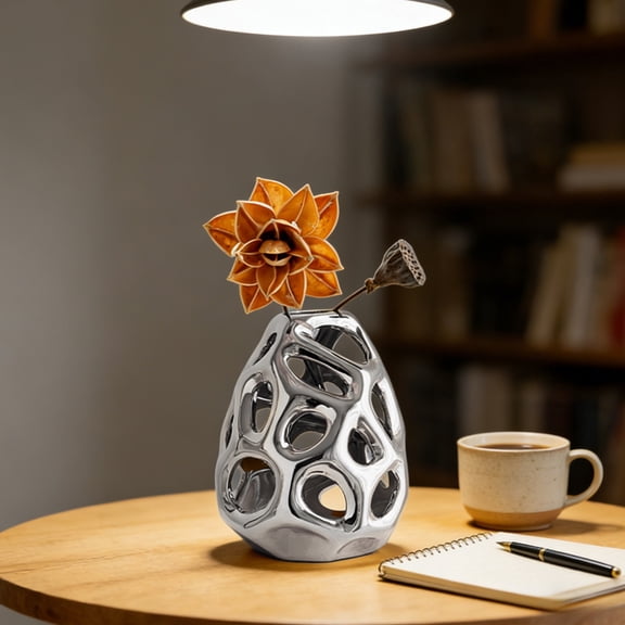 Modern Honeycomb Openwork Ceramic Vase, Geometric Ceramic Vase,Coffee Table Centerpiece Dining Room Bedroom Office Decor