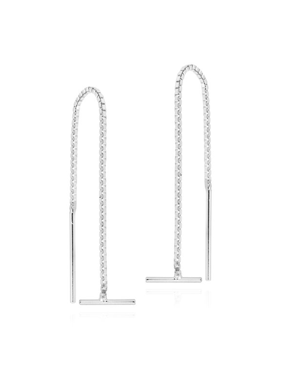 Modern Horizontal Bar Slide Through Sterling Silver Thread Earrings