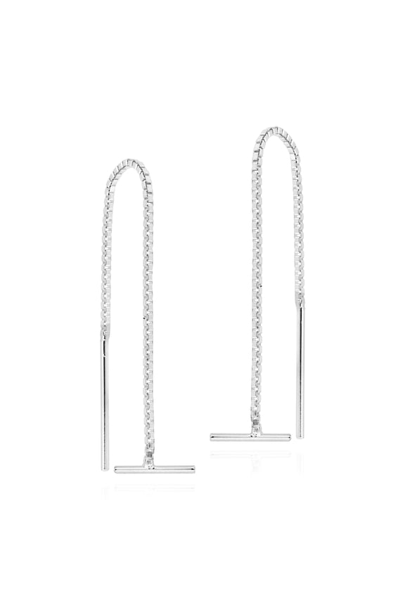 Modern Horizontal Bar Slide Through Sterling Silver Thread Earrings