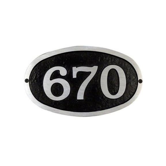 Modern Horizontal Cast Aluminum Address Plaque with Brushed Aluminum Numbers - Bold Italic Font, Black