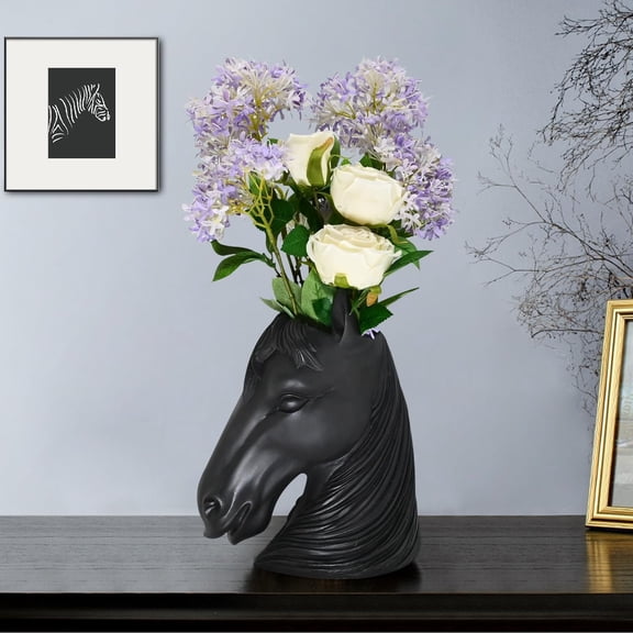 Modern Horse  Vase Black  Decor Room Art Decorative Table Centerpieces Dried Flower Pot  Equestrian Gifts for Girls Women Lovers Mother Birthday (Horse Figure)