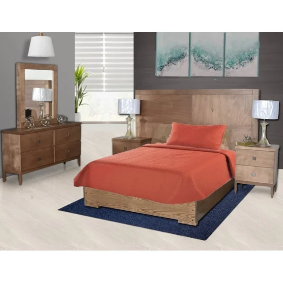 Gorgeous Home Linen Hotel Collection Nena Reversible Quilt Coverlet Set, Solid Color, Twin Size Orange