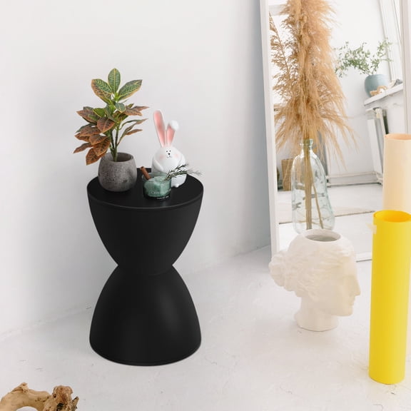 Modern Hourglass Stool & Side Table - Black Dual-Purpose Seating & Tabletop for Living Room, Bedroom, Entryway