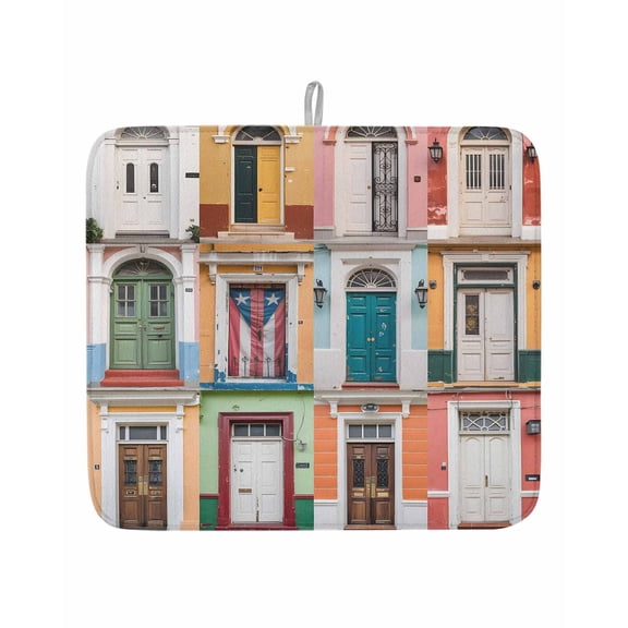 Modern House Door Close-up Art Dish Drying Mats for Kitchen Counter,Absorbent Microfiber Dish Drainer Rack Mat Classic Architecture Doors Drying Pad for Sinks,Utensils,Countertops,16x18in