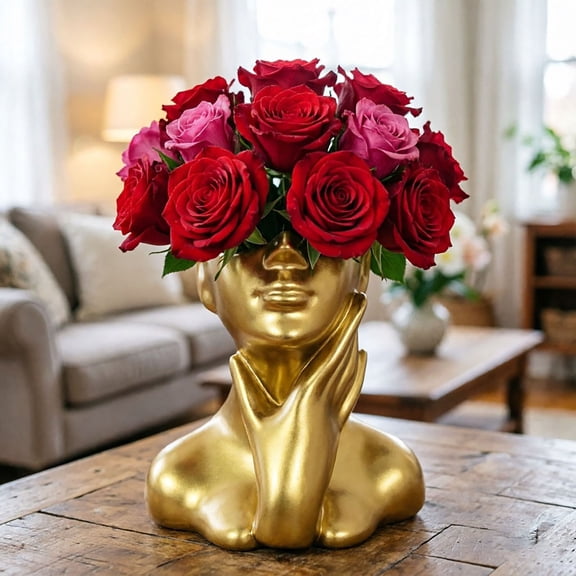 Modern Human Bust Face Vase, Abstract Sculptural Flower Vase, Unique Head-Shaped Decorative Vase for Home, Living Room, Bedroom, Office Tabletop Decor