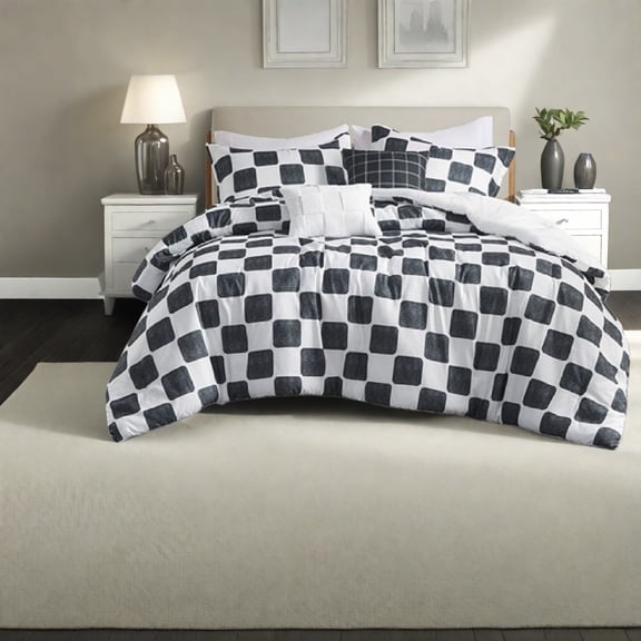 Modern Hypoallergenic Twin/Twin XL Bedding Set Polyester Comforter with Checkered Design