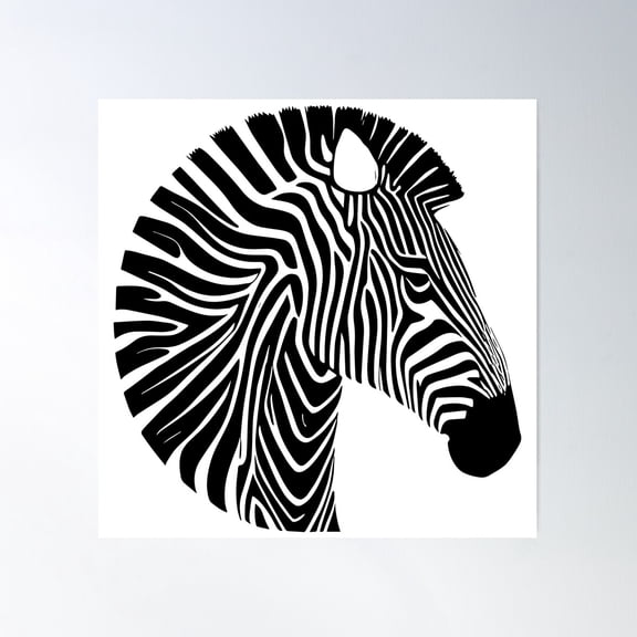 Modern Illustration Of A Zebra Head Poster Wall Art, Modern Wall Decor For Living Room Bedroom, 17x17 UNFRAMED