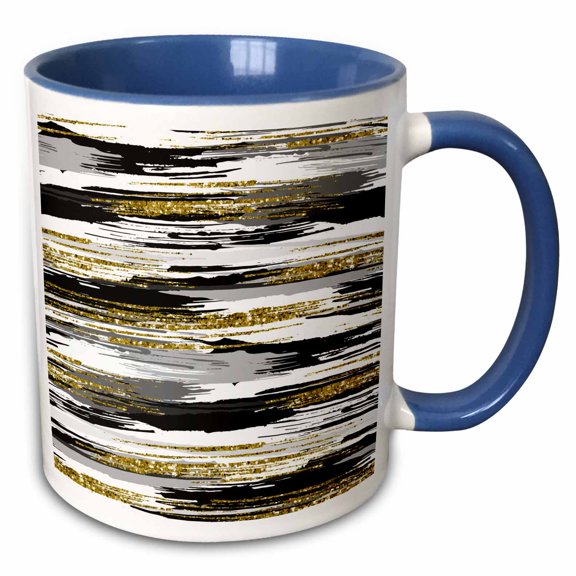 3drose, Modern Image of Paint Brush Strokes with Image of Gold Glitter, 11oz Two-tone Blue Mug
