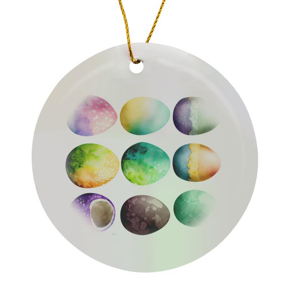 3drose, Modern Image of Watercolor Easter Eggs Illustration, Circle Porcelain Ornament