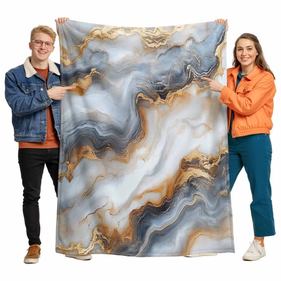 Modern Impressionist Flannel Blanket for Bed,Travel and Camping, Gary Gold Marble Texture Super Soft Cozy Blanket for All Seasons 40"x50"