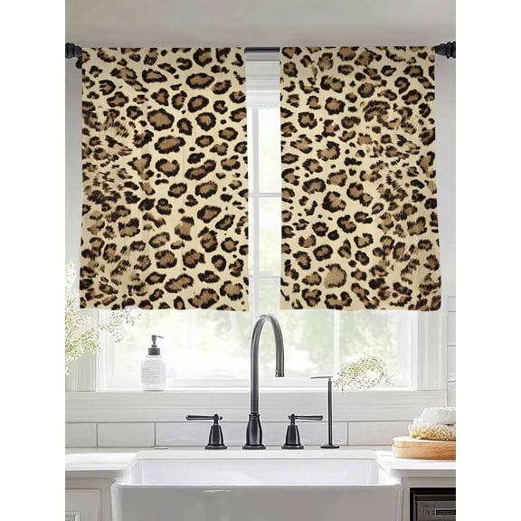 Modern Impressionist Style Sheer Curtains 45 Inches Long 2 Panels Abstract Leopard Print Light Filtering Semi Sheer Window Curtains Drapes for Bedroom Living Room 52"x45"