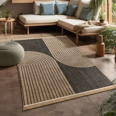 Modern In- & Outdoor Rug Boho Design in Natural Brown Black