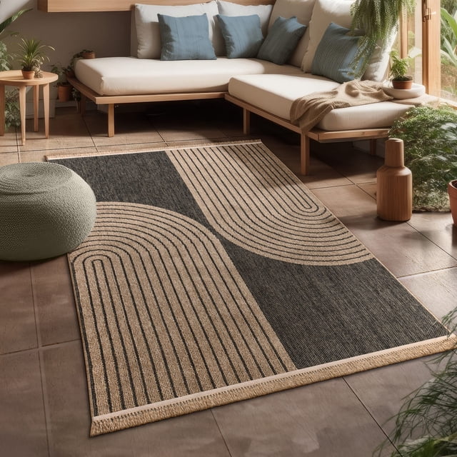Modern In- & Outdoor Rug Boho Design in Natural Brown Black - Walmart.com