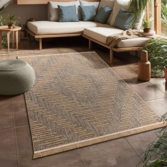 Modern Area Rug Natural Design with Diamond Motif