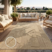 Modern In- & Outdoor Rug with Abstract Geometric Design in Beige Brown - 2'8" x 4'11" (3'x5')