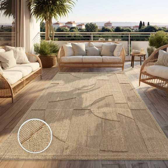 Modern In- & Outdoor Rug with Abstract Geometric Design in Beige Brown - 2'8" x 4'11" (3'x5')