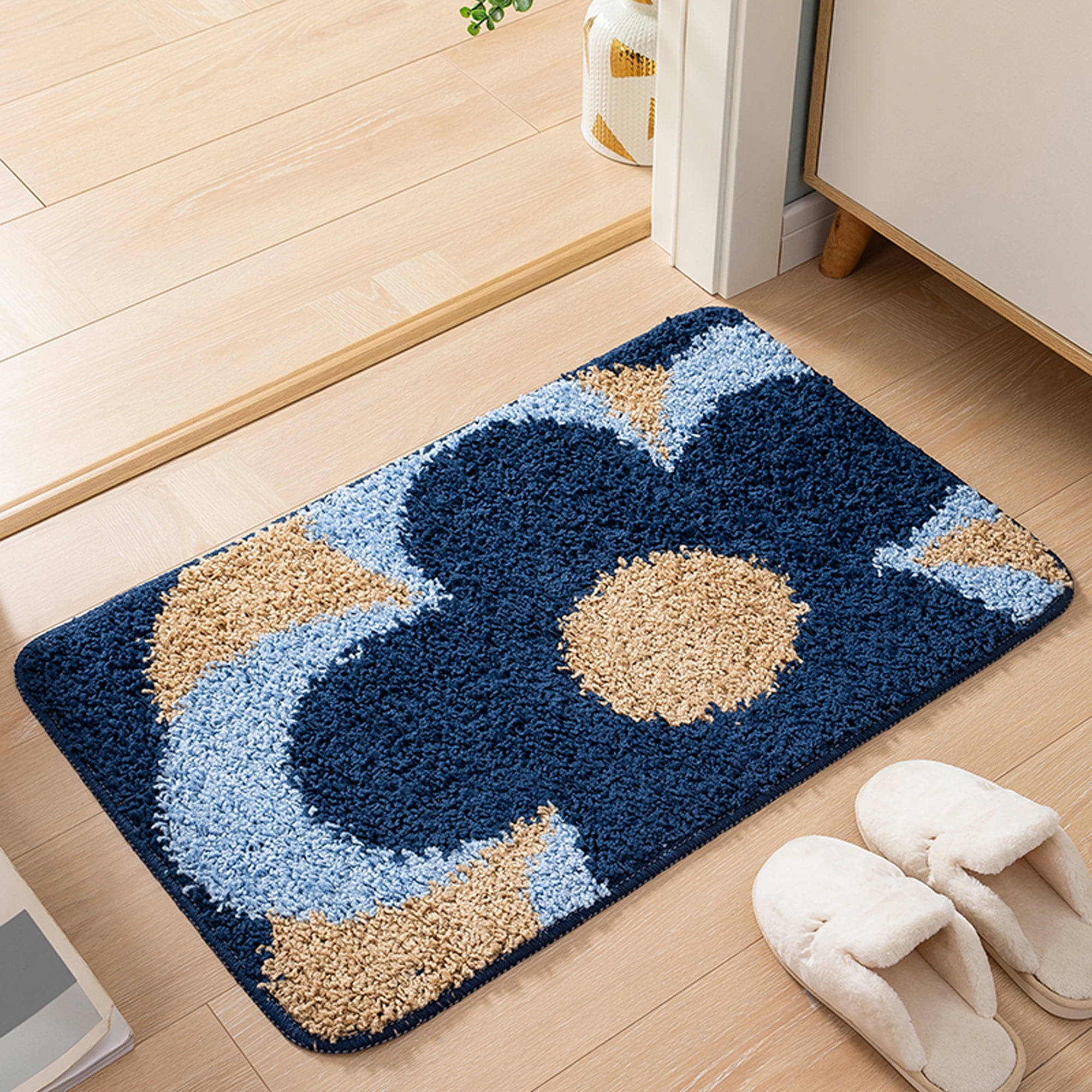 Modern Indoor Door mat, SOCOOL 36x 24 Blue Yellow Flower, Indoor
