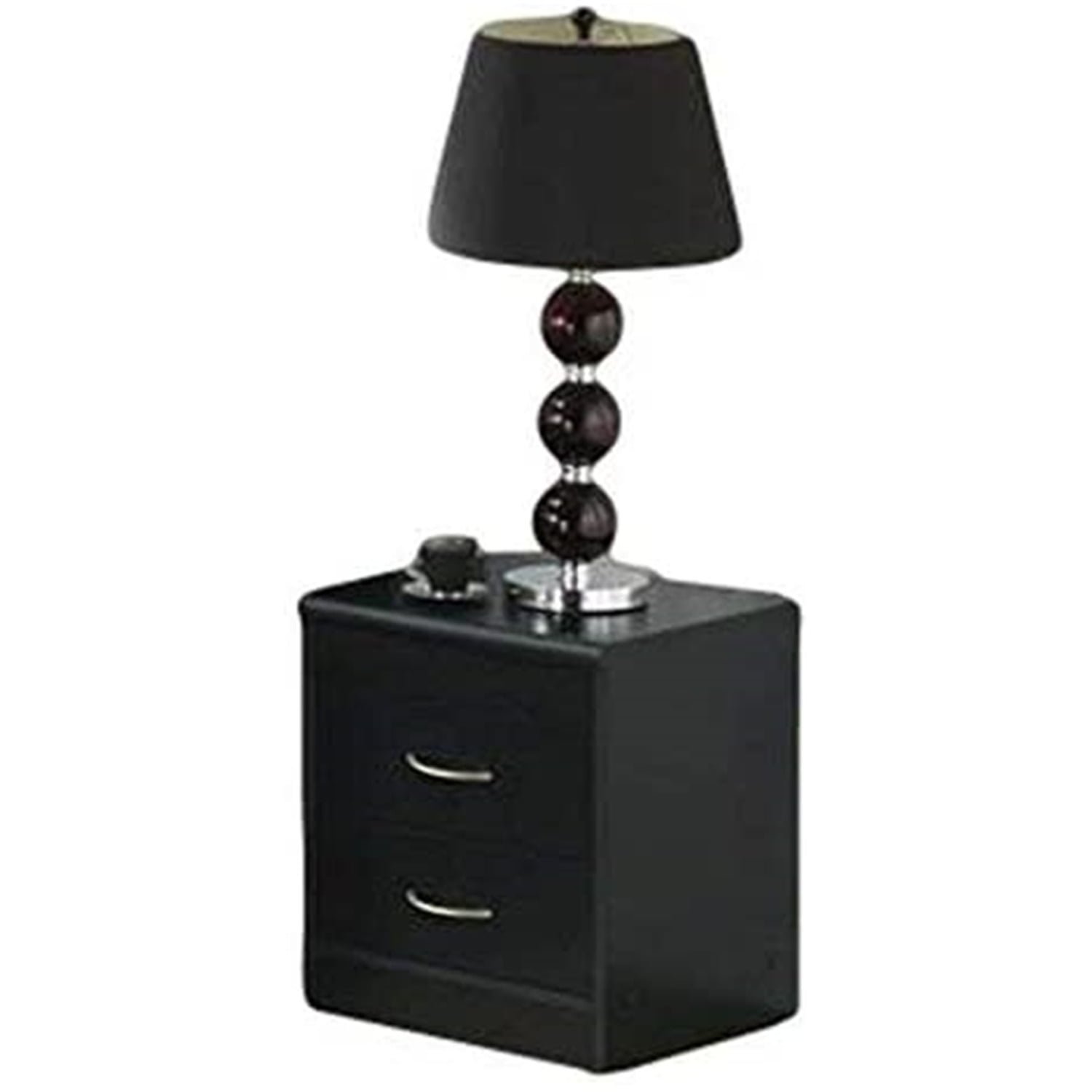 Black MDF 2-Drawer Nightstand with Metal Pulls