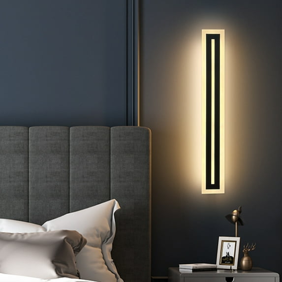Modern Indoor Outdoor LED Wall Sconces with Warm Lighting, Acrylic Metal Long Stripe Exterior Wall Light with Frosted Lampshade for Porch Patio Living Room Dining Room