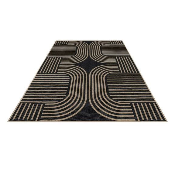 Modern Indoor Outdoor Rug, Washable Non- Low Pile Geometric Carpet for Patio, Entryway, Living Room, and Kitchen, Boho Farmhouse Area Rug, 23.6"x15.7"