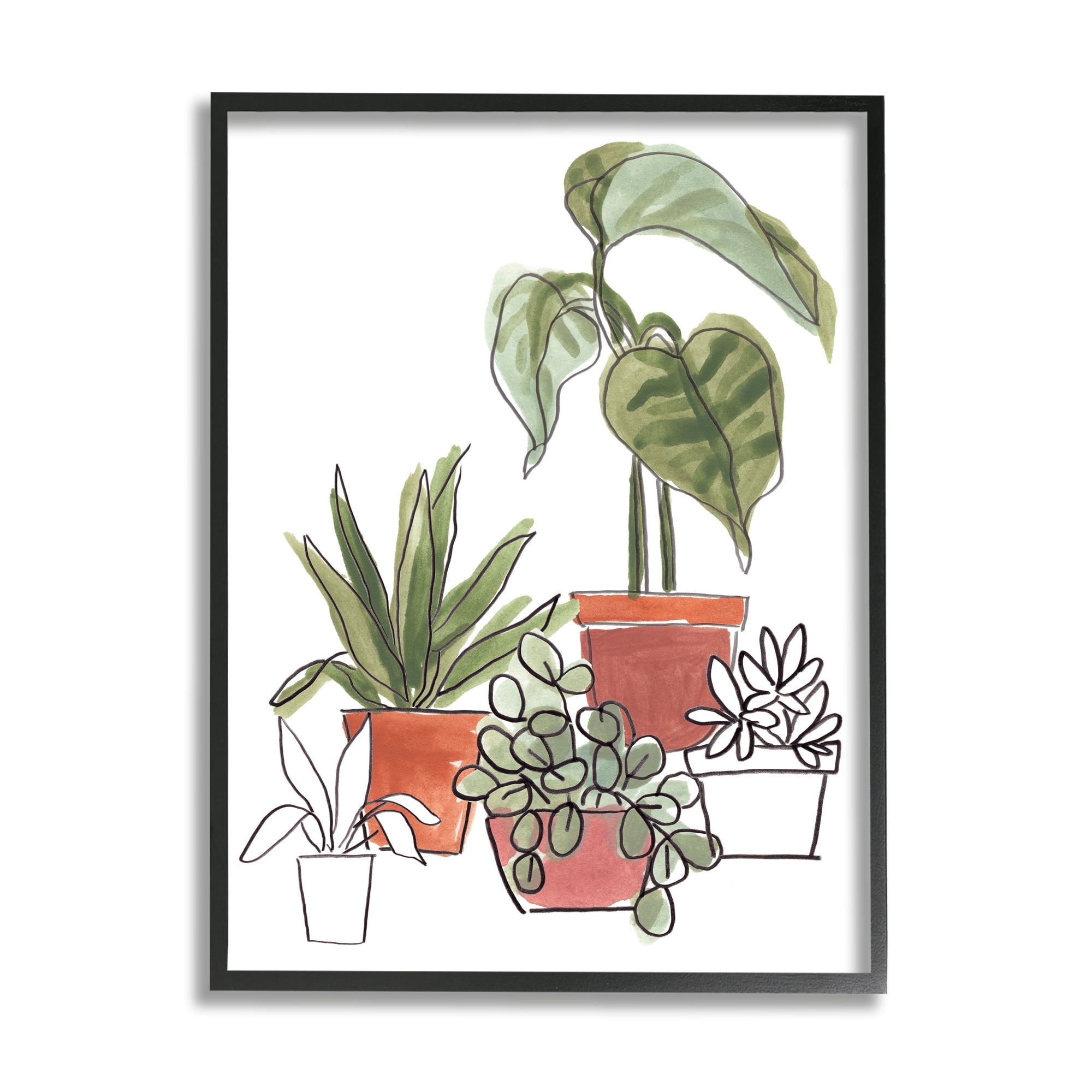 Modern Indoor Plant Still Life Abstract Green Palms 24 in x 30 in Framed Painting Art Print, by Stupell Home Décor