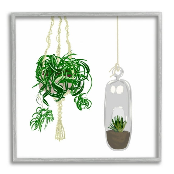 Modern Indoor Potted Greenery Spider Plant Terrarium Botanical & Floral Framed Art Print Wall Art, 17x17