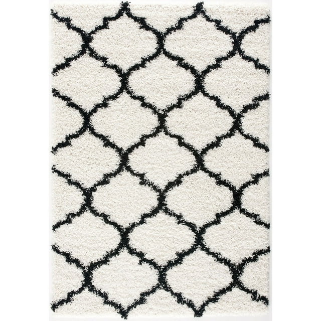 Modern Indoor Rectangular Carpet, Pad, Mat Ensley White Shag 2' x 3' Rug