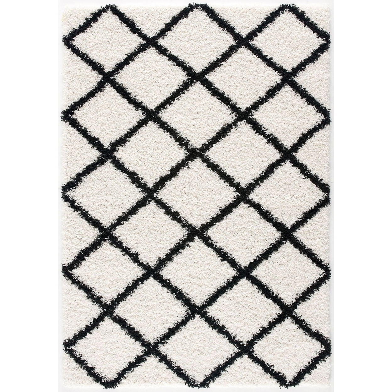 Modern Indoor Rectangular Carpet, Pad, Mat Halle White Shag 2' x 3' Rug