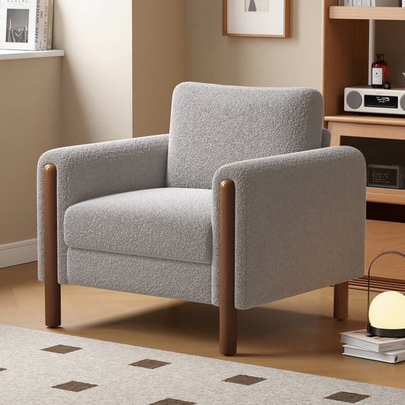 Modern Indoor Teddy Frabic Upholstered Club Arm Chair, Gray