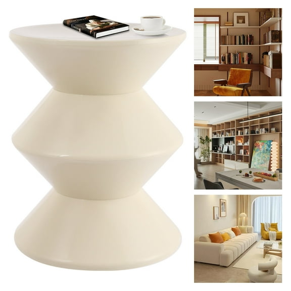 Modern Indoor Use Creative Round End Table, Sofa Side Table Small Coffee Table Nightstand for Living Room Bedroom Office Apartment (White)