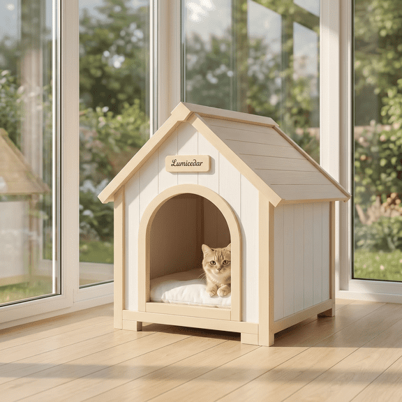 Modern Indoor Wooden Dog House with EVA Cushion  Solid Cedar Pet House for Small Dogs & Cats