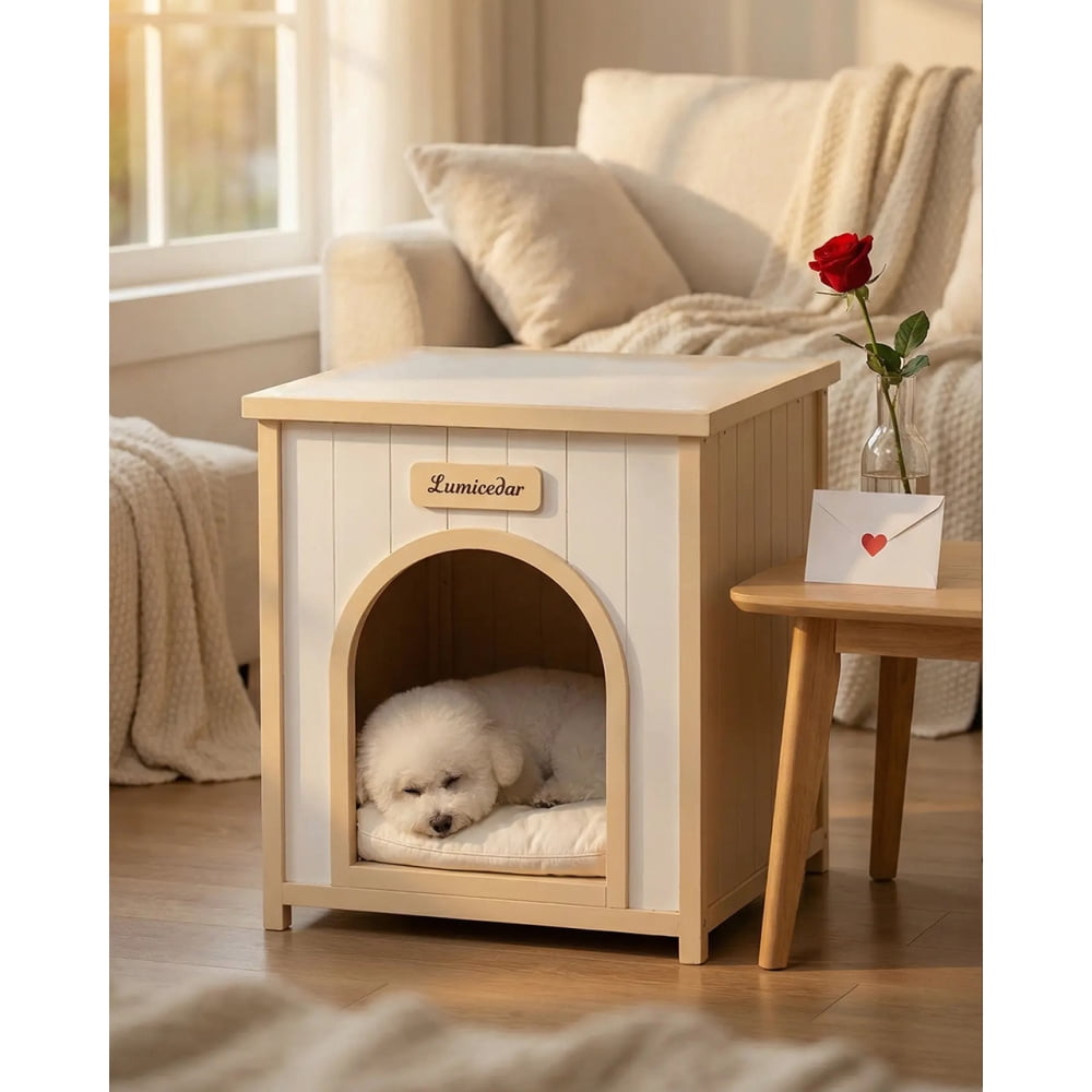 Modern Indoor Wooden Pet House with Removable Cushion - Solid Cedar Furniture for Small Pets