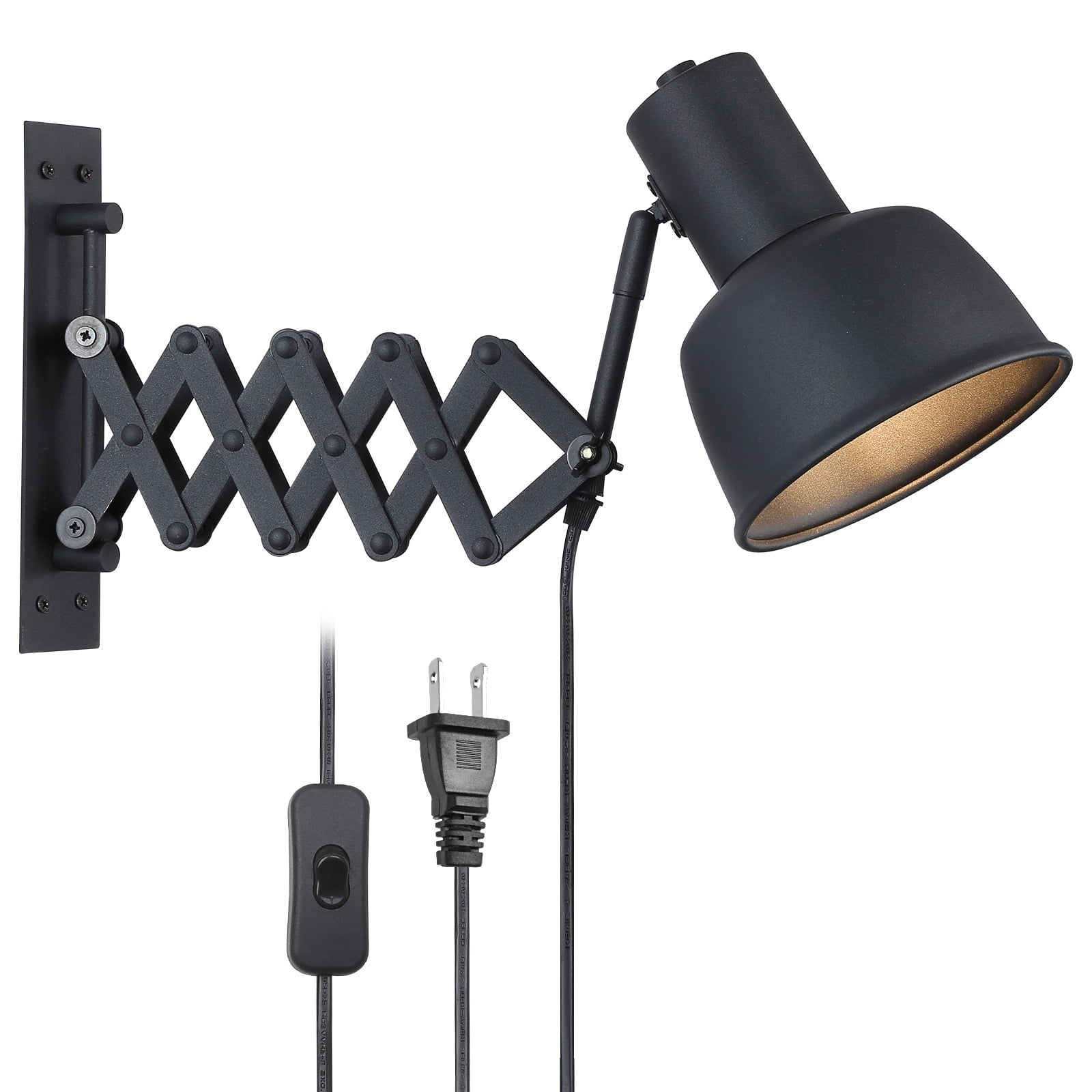 Modern Industrial Black Plug in Wall Sconces, Vintage Swing Arm Wall Lamp for Living Room
