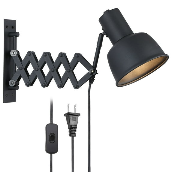 Modern Industrial Black Plug in Wall Sconces, Vintage Swing Arm Wall Lamp for Living Room