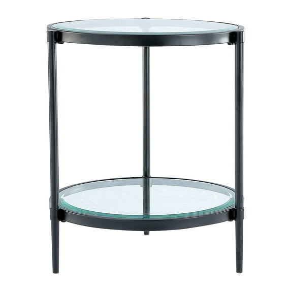 Modern Industrial Coffee Table: Crystal Clear Tempered Glass Top & Shelf, Matte Black Steel Frame, 19.7" Square, Durable, Living Room, Office