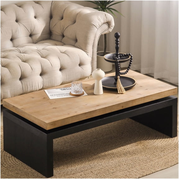 Modern Industrial Coffee Table with Floating Top and Two-Tone Wood Design for Living Room