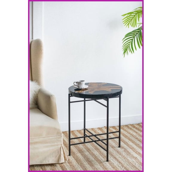 Modern Industrial Coffee Table with Teak Root Wood Top, Multi-Use for Living Room/Nightstand, 19.7x19.7x23.6 Inches