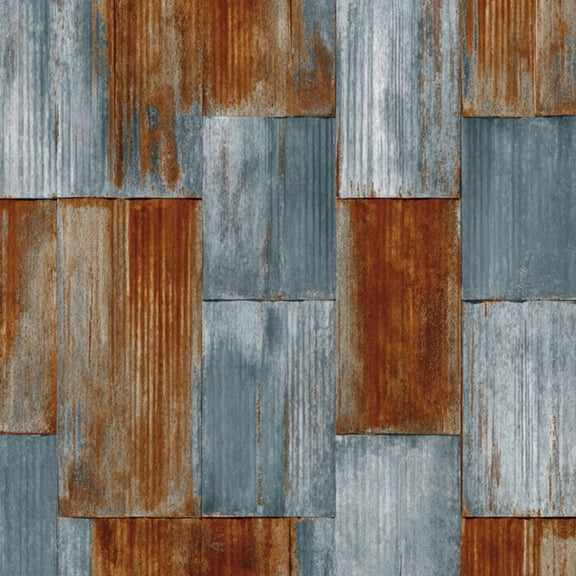 Modern Industrial Corrugated Metal Panel Rusted Weathered Industrial Texture Wall Mural 17.7in x 9.8ft Self Adhesive Removable Wall Paper Renter Friendly Wallpaper for Bedroom Cabinets