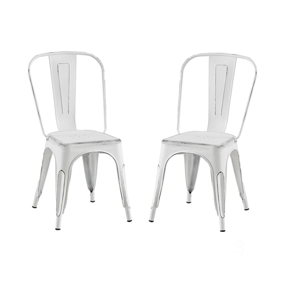 Modern Industrial Dining Chairs, Set of 2 Stackable Matte White Metal Kitchen Chairs for Indoor Outdoor Use
